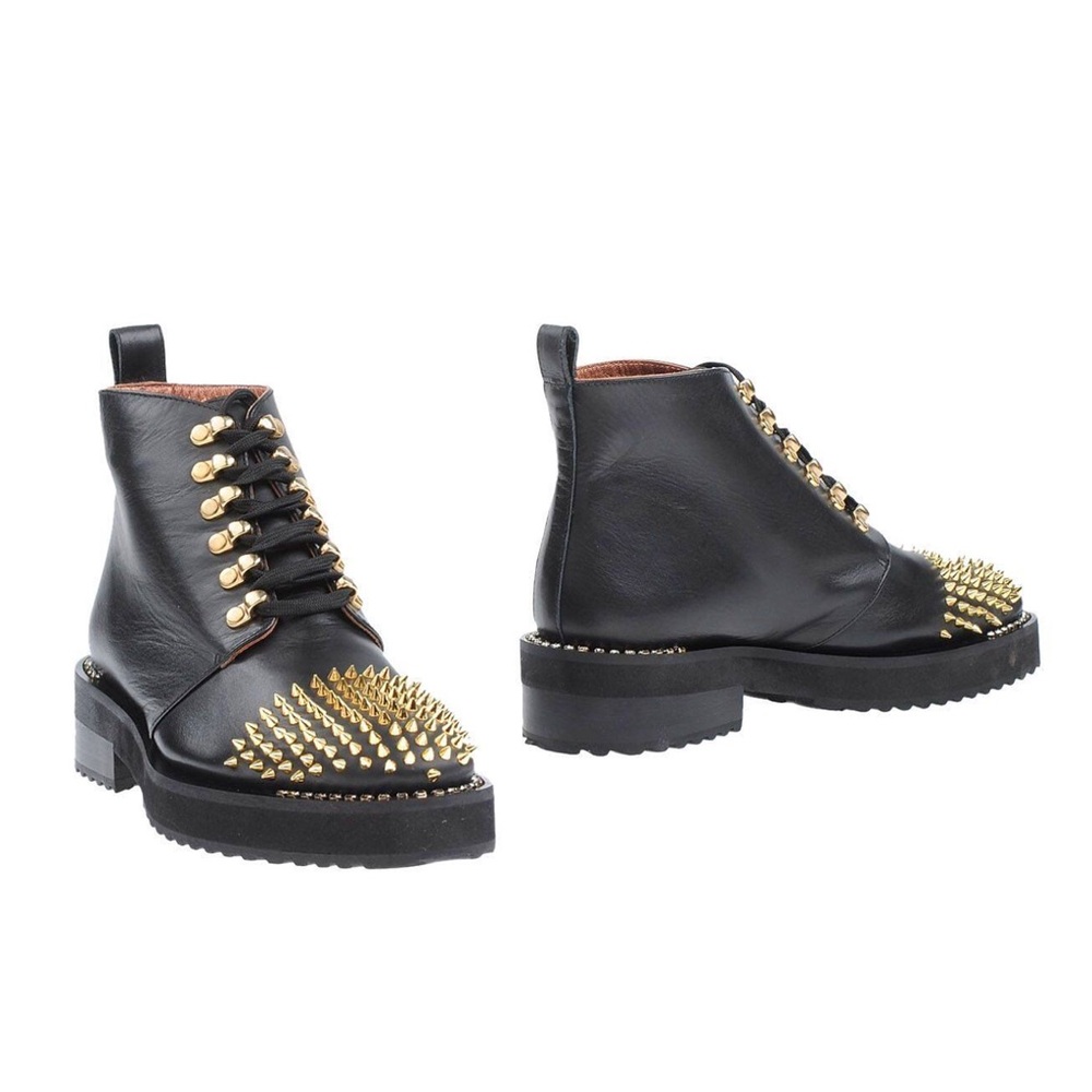 ras gold-tone metal spikes rhinestones ankle boots